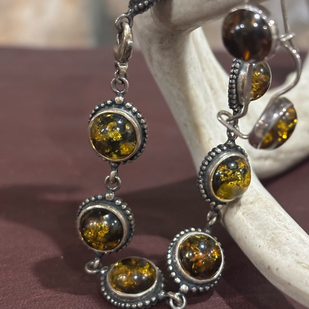 Sterling and natural Baltic amber bracelet and earrings